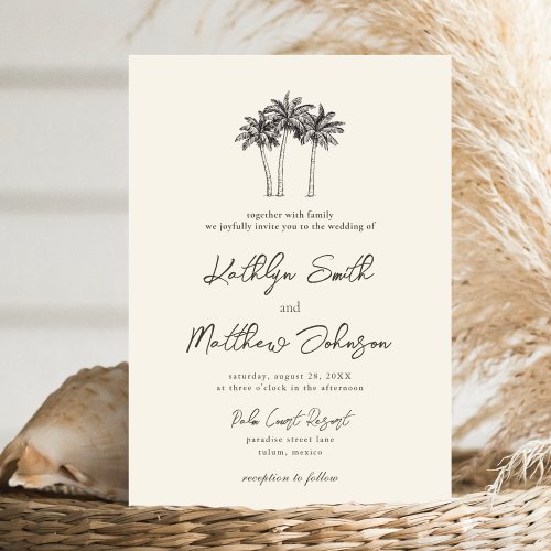 Palm Tree Ivory Minimalist Destination Wedding Invitation