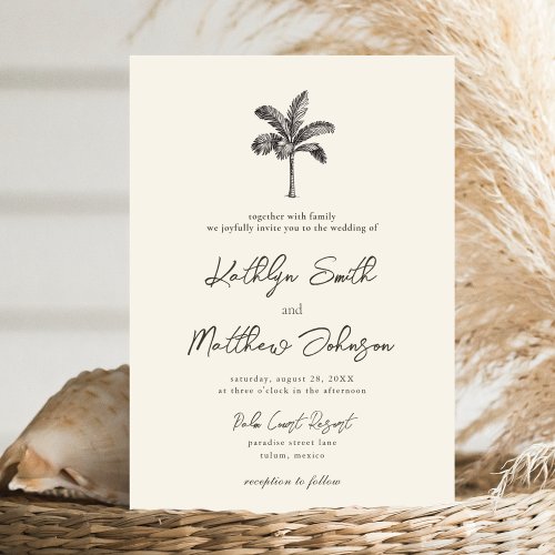 Palm Tree Ivory Minimalist Destination Wedding Invitation