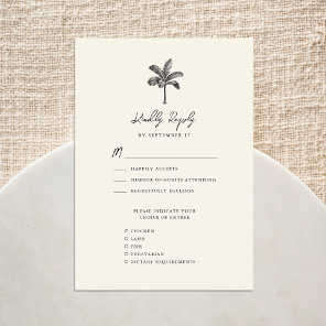 Palm Tree Ivory Minimalist Destination Wedding RSVP Card