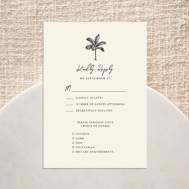 Palm Tree Ivory Minimalist Destination Wedding RSVP Card (Creator Uploaded)