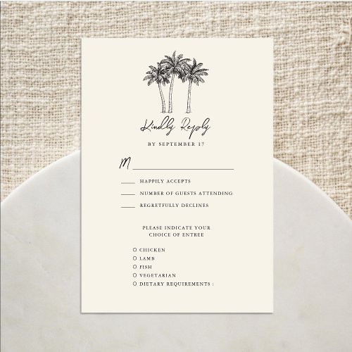 Palm Tree Ivory Minimalist Destination Wedding RSVP Card