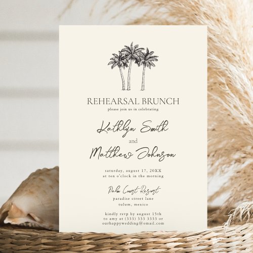 Palm Tree Ivory Minimalist Rehearsal Brunch Invitation