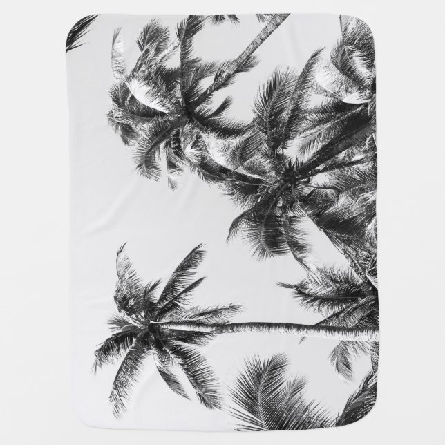 Palm Tree Leaf Black White Baby Blanket (Front)