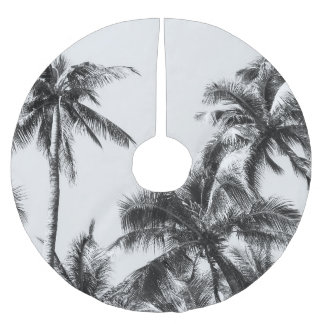Palm Tree Leaf Black White Brushed Polyester Tree Skirt