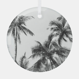 Palm Tree Leaf Black White Glass Ornament