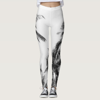 Palm Tree Leaf Black White Leggings