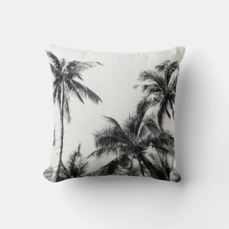 Palm Tree Leaf Black White Throw Pillow