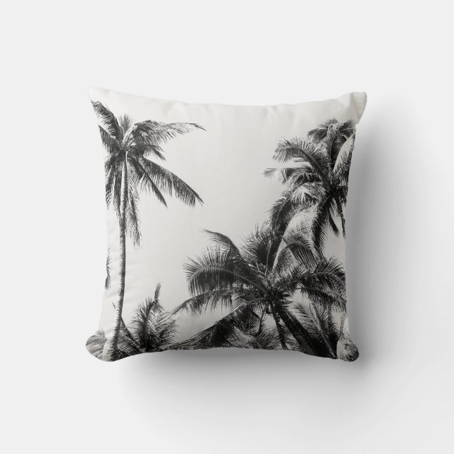 Palm Tree Leaf Black White Throw Pillow (Front)