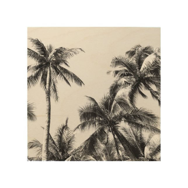 Palm Tree Leaf Black White Wood Wall Art (Front)