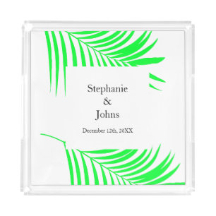 Palm Tree Leaf Green Leaves Elegant Wedding Acrylic Tray