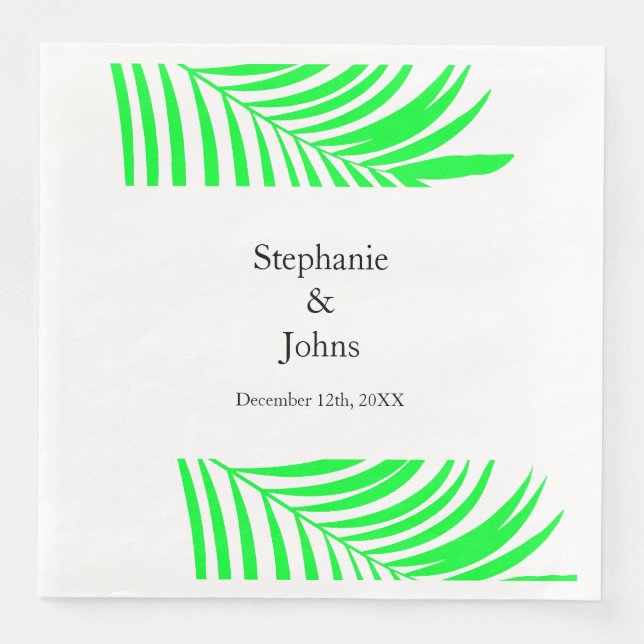 Palm Tree Leaf Green Leaves Elegant Wedding Paper Dinner Napkins (Front)