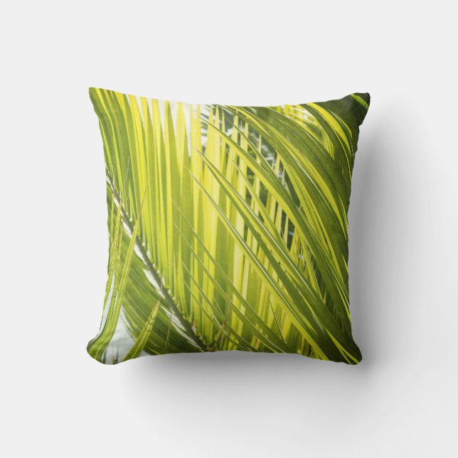 Palm Tree Leaf Green Throw Pillow (Front)