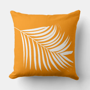 Palm Tree Leaf Orange Coastal Beach Tropical Art Throw Pillow