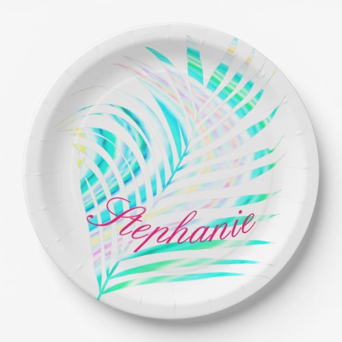 Palm Tree Leaf Patterns Tropical Multicolor Name Paper Plates