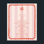 Palm Tree Leaf Pink Stripe Wedding<br><div class="desc">Line art illustration palm leaf pattern over pink striped background.  Red text and hand drawn scalloped border.</div>