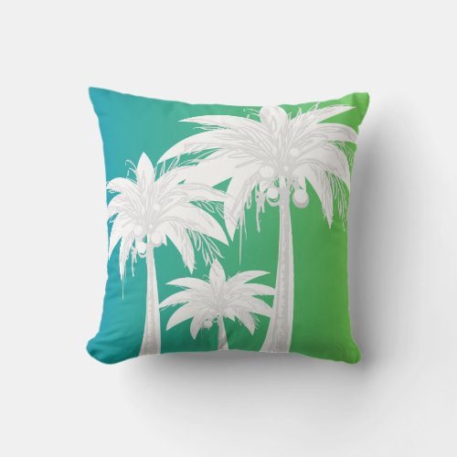 Palm Tree Leaf Summer Green White Garden Tropical Throw Pillow