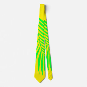 Palm Tree Leaf Tropical Neon Yellow Green Abstract Neck Tie