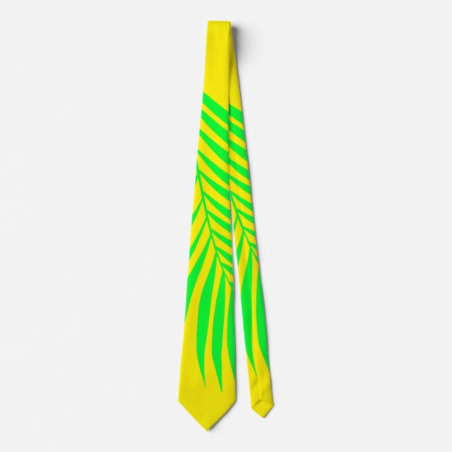 Palm Tree Leaf Tropical Neon Yellow Green Abstract Neck Tie (Front)
