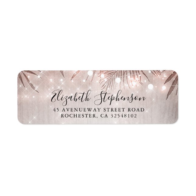 Palm Tree Leaves and String Lights Beach Party Label (Front)