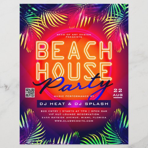 Palm Tree Leaves Beach House Party Club Event Ad Flyer