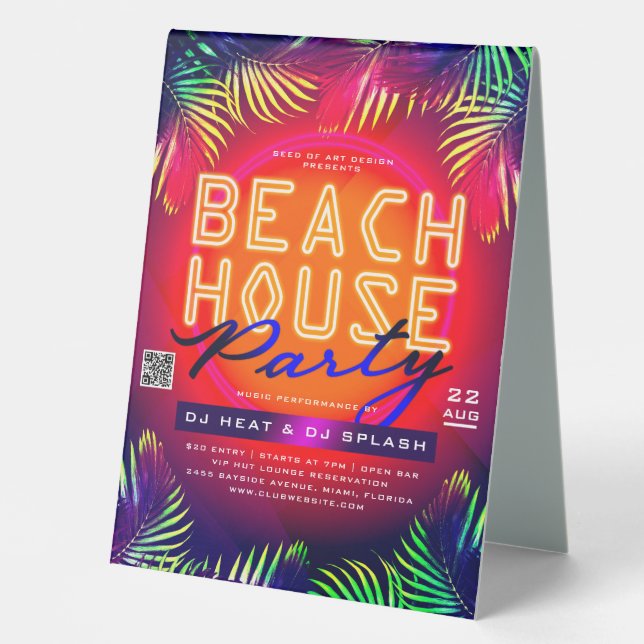 Palm Tree Leaves Beach House Party Club Event Ad Table Tent (Front)