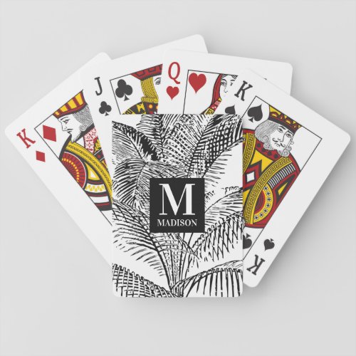 Palm Tree Leaves Black  White Abstract Monogram  Playing Cards