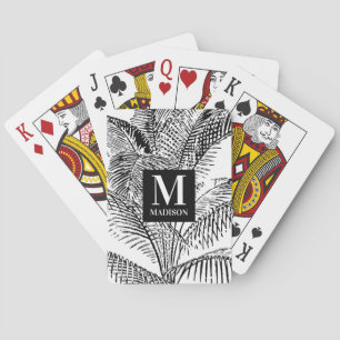 Palm Tree Leaves Black & White Abstract Monogram  Poker Cards