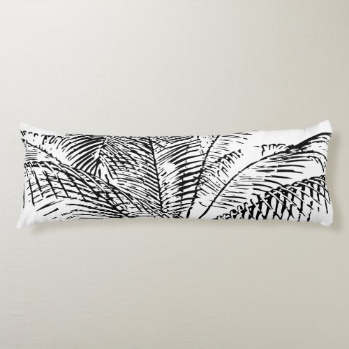 Palm Tree Leaves Black  White Abstract Pattern Body Pillow