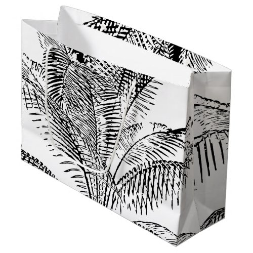 Palm Tree Leaves Black  White Abstract Pattern  Large Gift Bag