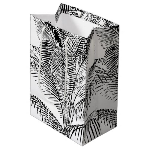 Palm Tree Leaves Black  White Abstract Pattern  Medium Gift Bag