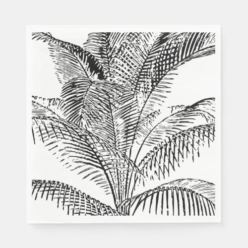 Palm Tree Leaves Black  White Abstract Pattern  Napkins
