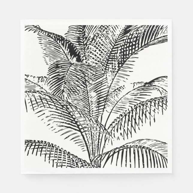 Palm Tree Leaves Black & White Abstract Pattern  Napkins (Front)