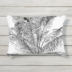 Palm Tree Leaves Black & White Abstract Pattern Outdoor Pillow