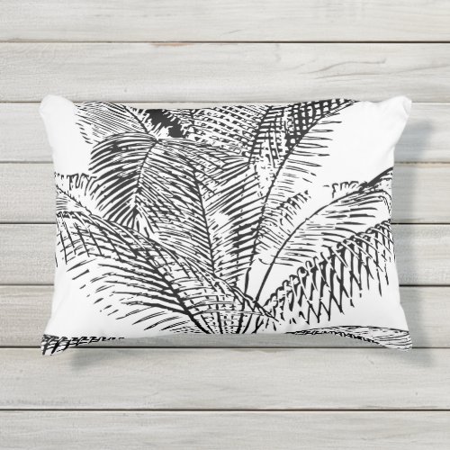 Palm Tree Leaves Black  White Abstract Pattern Outdoor Pillow