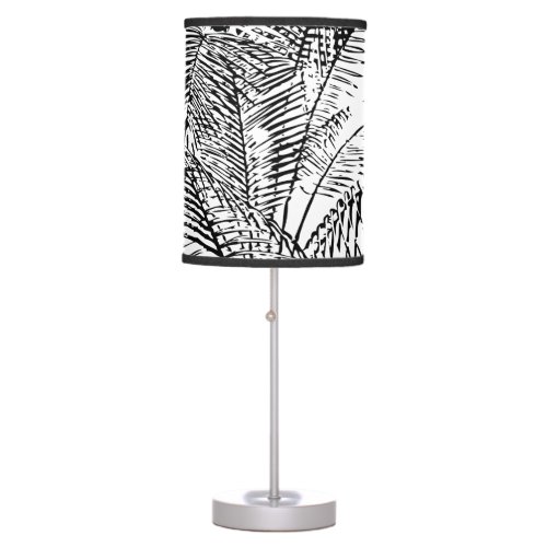 Palm Tree Leaves Black  White Abstract Pattern Table Lamp