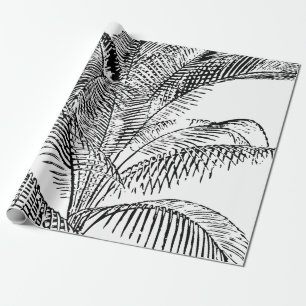 Palm Tree Leaves Black & White Abstract Pattern Wrapping Paper