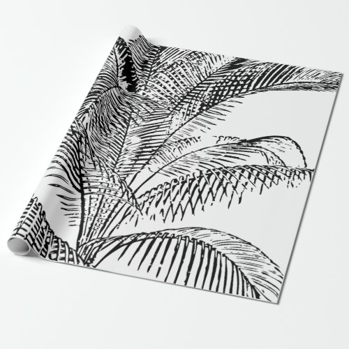 Palm Tree Leaves Black  White Abstract Pattern  Wrapping Paper