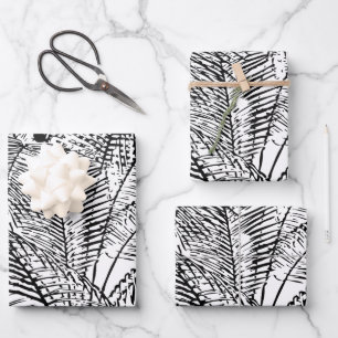 Palm Tree Leaves Black & White Abstract Pattern Wrapping Paper Sheets