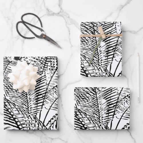 Palm Tree Leaves Black  White Abstract Pattern  Wrapping Paper Sheets