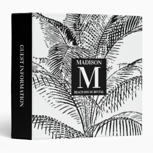 Palm Tree Leaves Black & White Beach House Rental 3 Ring Binder