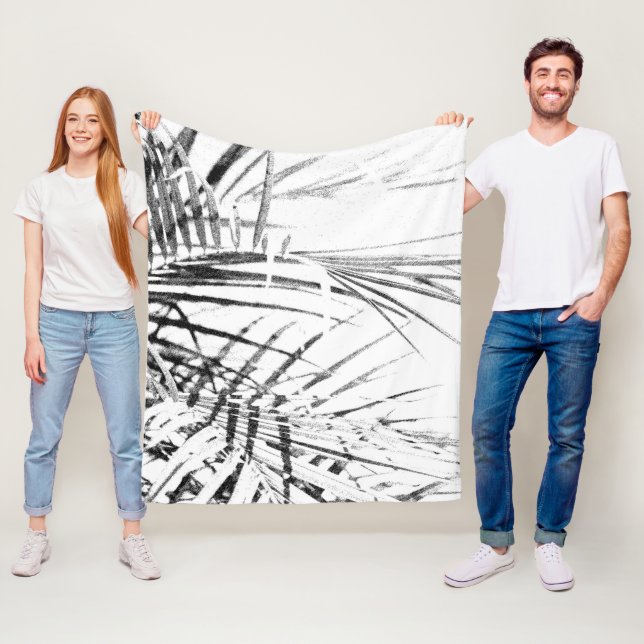 Palm Tree Leaves Minimalism Sketch Fleece Blanket (In Situ)