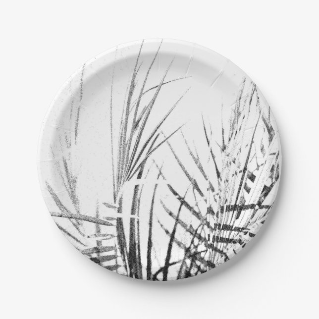 Palm Tree Leaves Minimalism Sketch Paper Plates (Front)