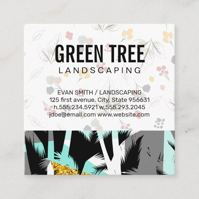 Palm Tree Leaves | Natural Pattern Square Business Card (Front)