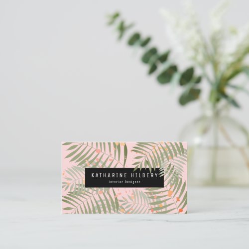 Palm Tree Leaves on Pink Business Card