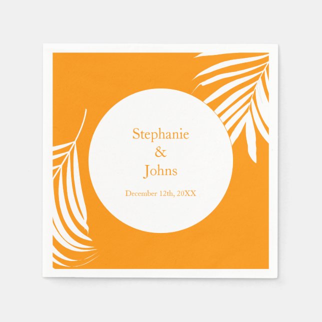 Palm Tree Leaves Orange Art Tropical Cool Wedding Napkins (Front)