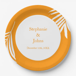 Palm Tree Leaves Orange Art Tropical Cool Wedding Paper Plates