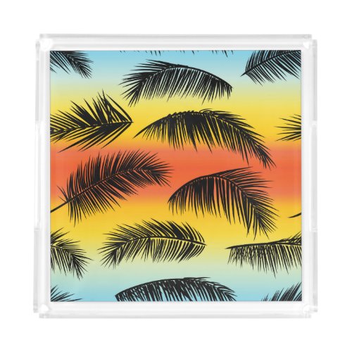 Palm tree leaves seamless pattern acrylic tray