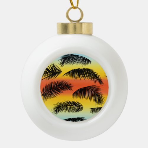 Palm tree leaves seamless pattern ceramic ball christmas ornament