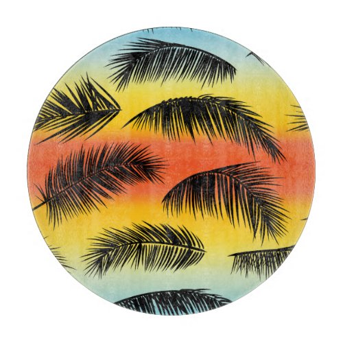 Palm tree leaves seamless pattern cutting board