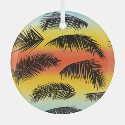 Palm tree leaves seamless pattern glass ornament